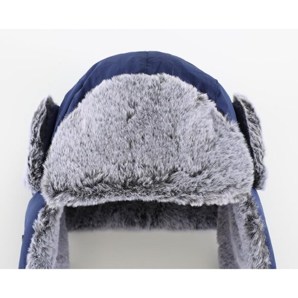 Men Navy Blue Faux Fur Trapper Hat with Face Mask Winter Trooper Hunting Hat - Picture 6 of 8